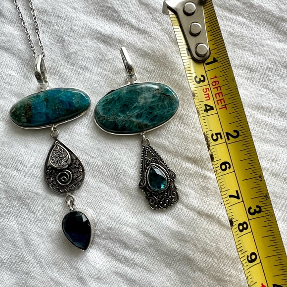 925 You Choose! Vintage Style Apatite Chandelier Pendant Necklace - Picture 8 of 9